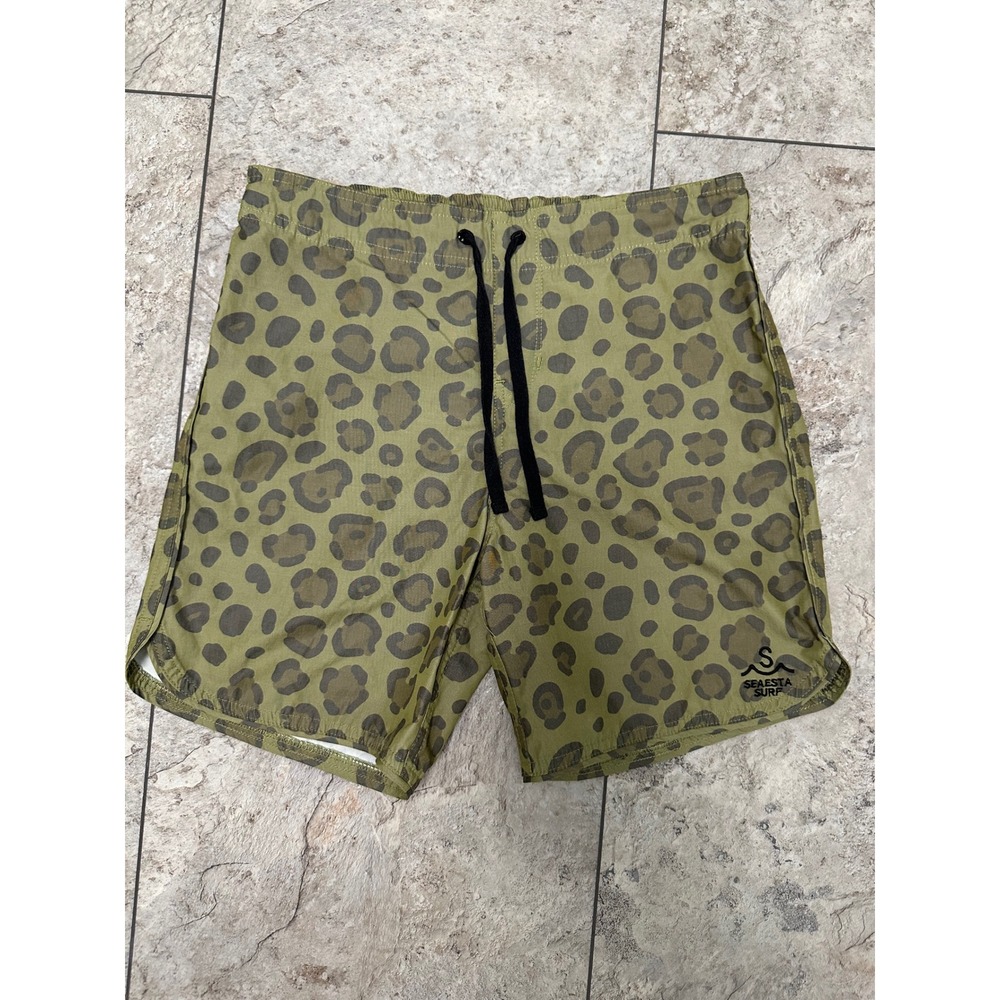 Seaesta Surf Green Leopard Print Unlined Swim Shorts Board Shorts Size 26